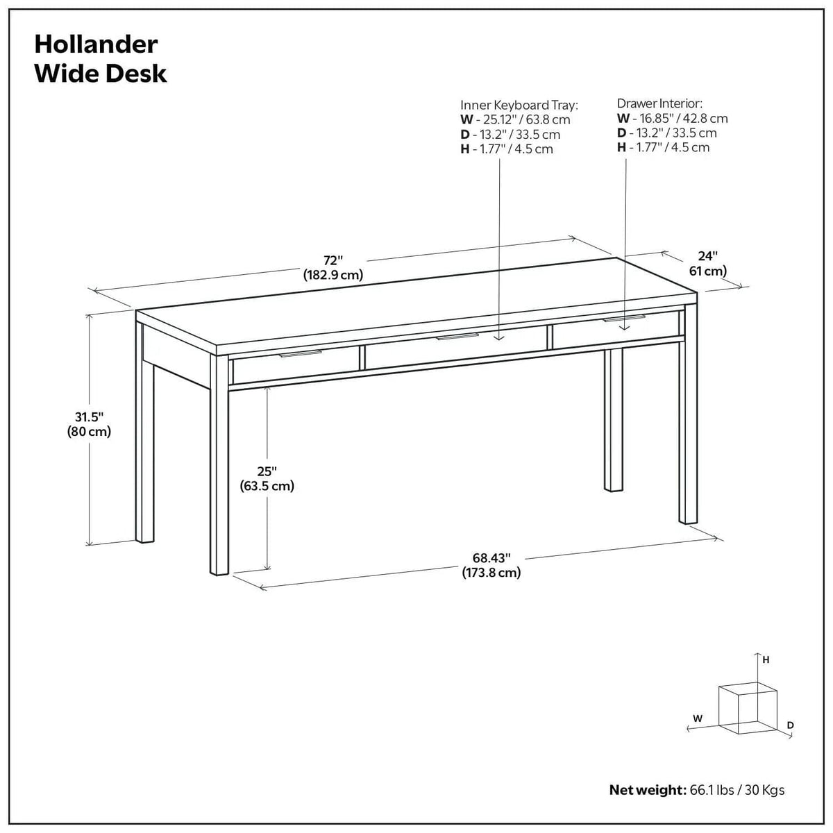 Hollander Handcrafted Desk | 4 Pieces | Solid Wood | Home Office