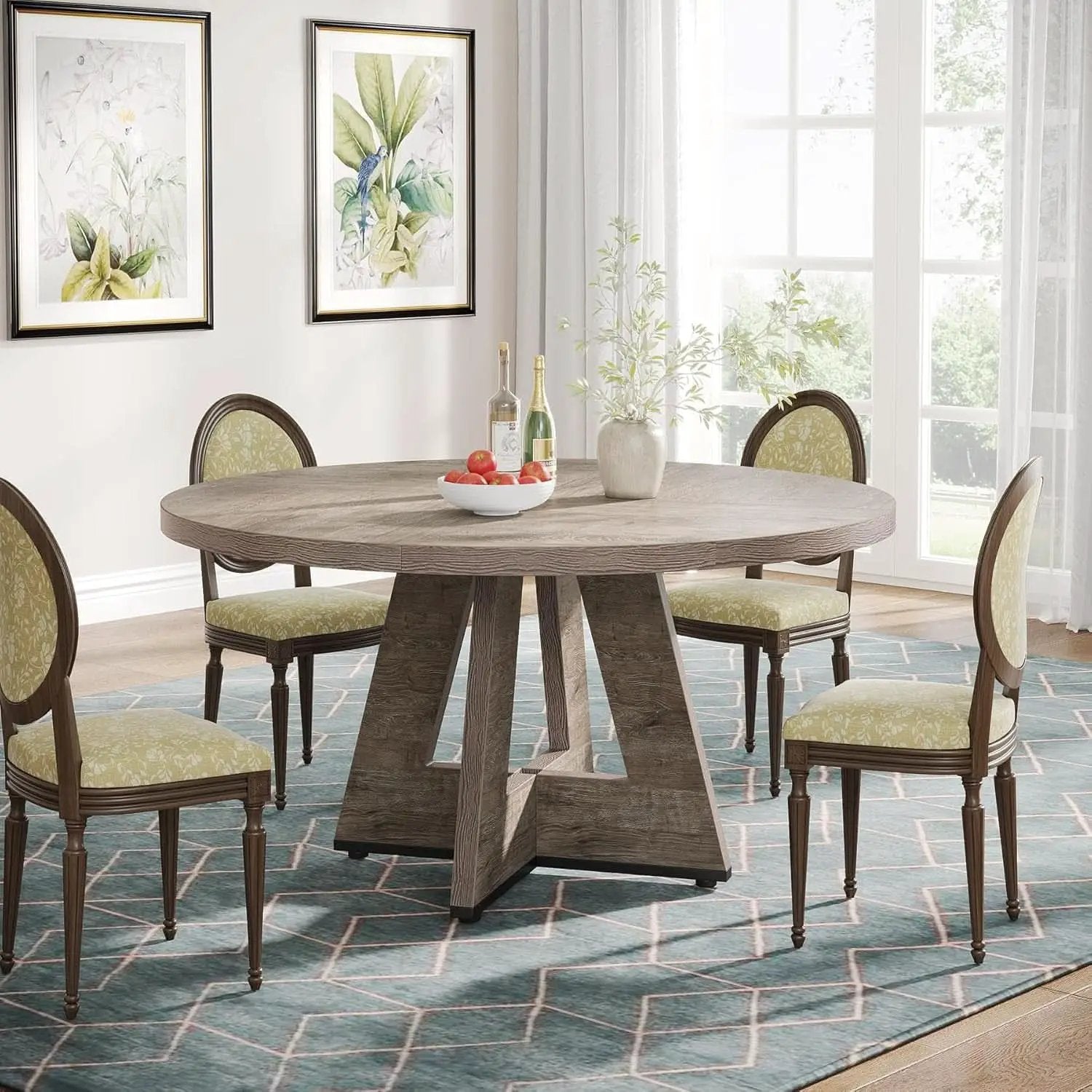 47 Inch Round Farmhouse Dining Table Grey For Four from PriceLows™