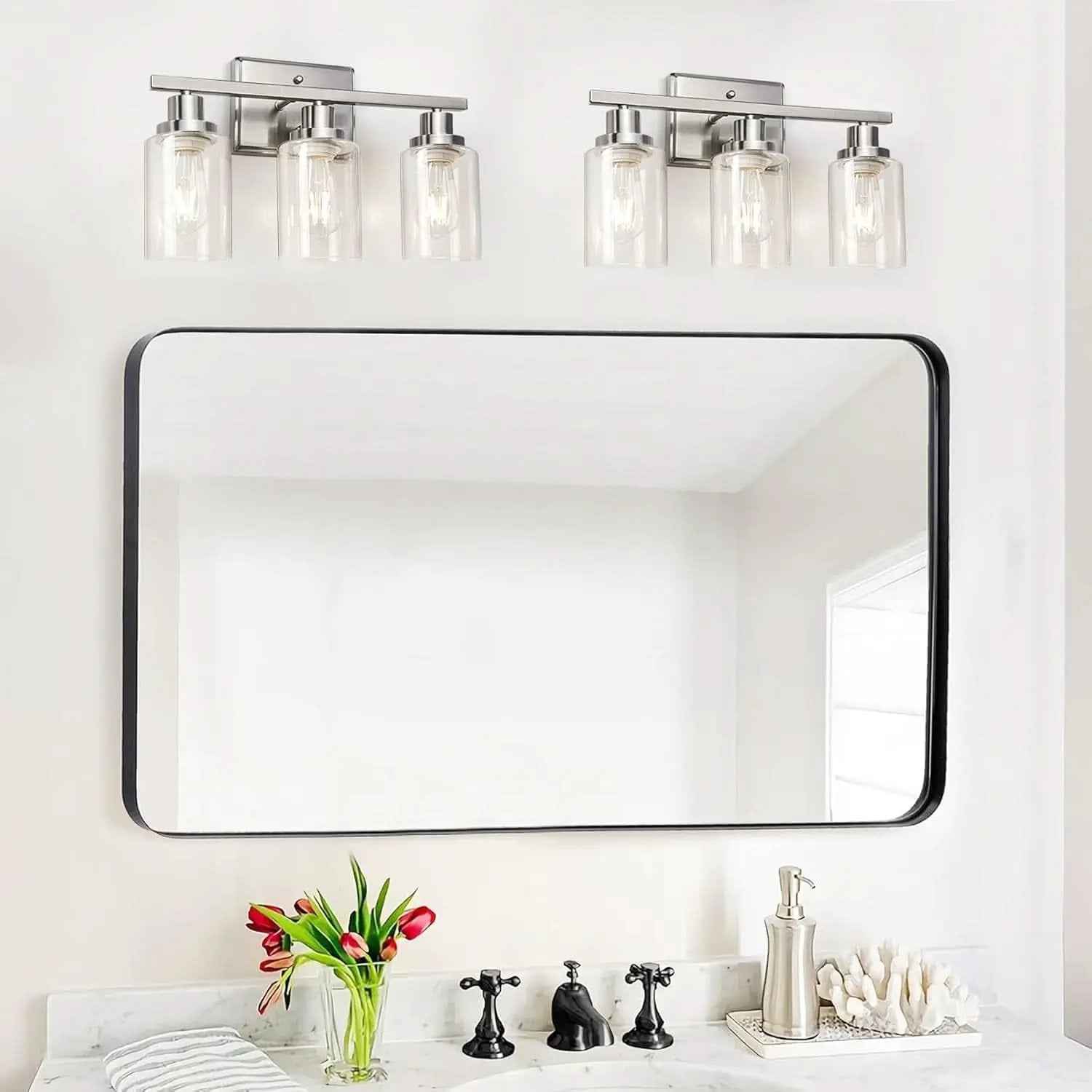 3 Light Brushed Nickel Vanity Light Fixture For Bathroom from PriceLows™