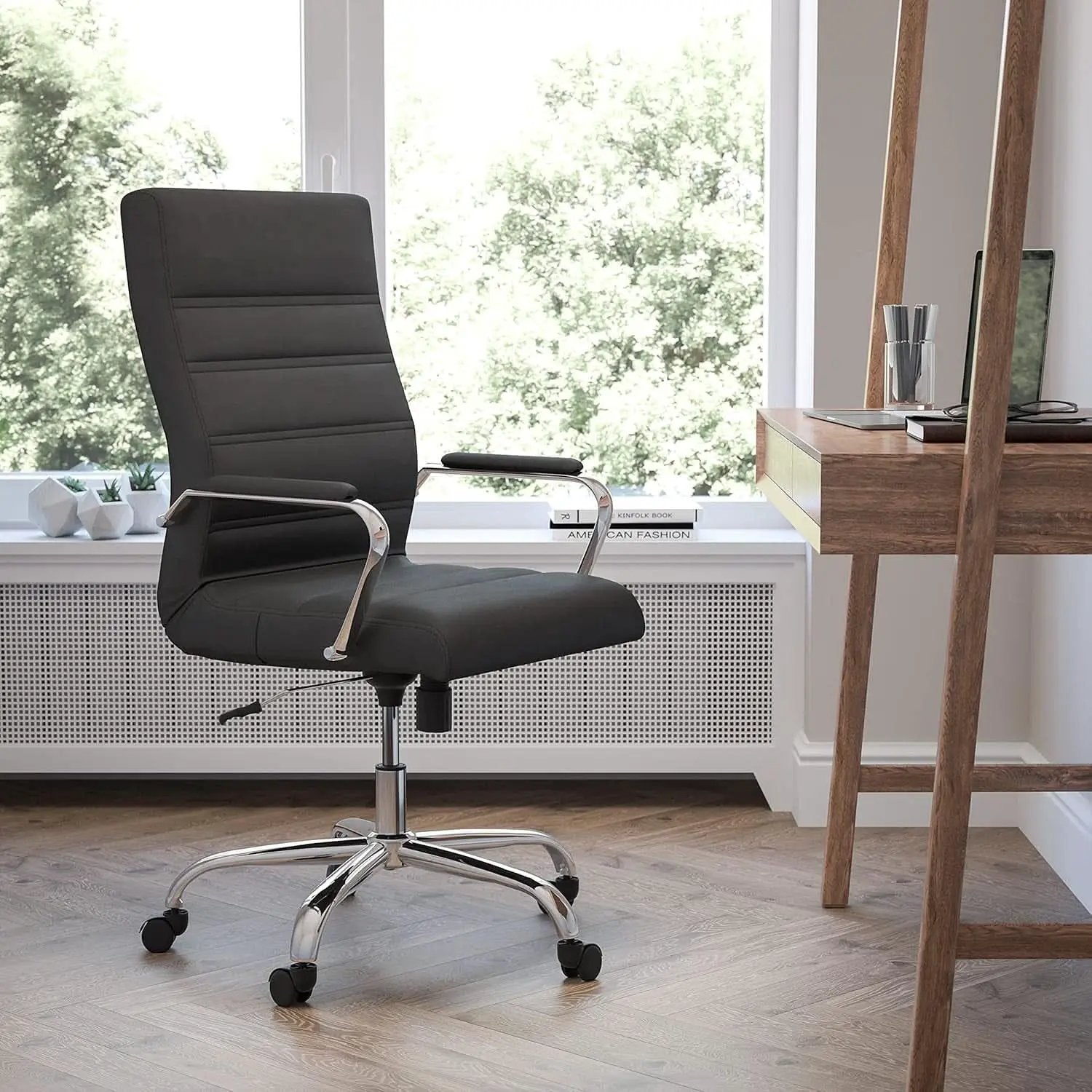 Whitney High Back Leathersoft Desk Chair Adjustable Height Swivel Black Chrome from PriceLows™