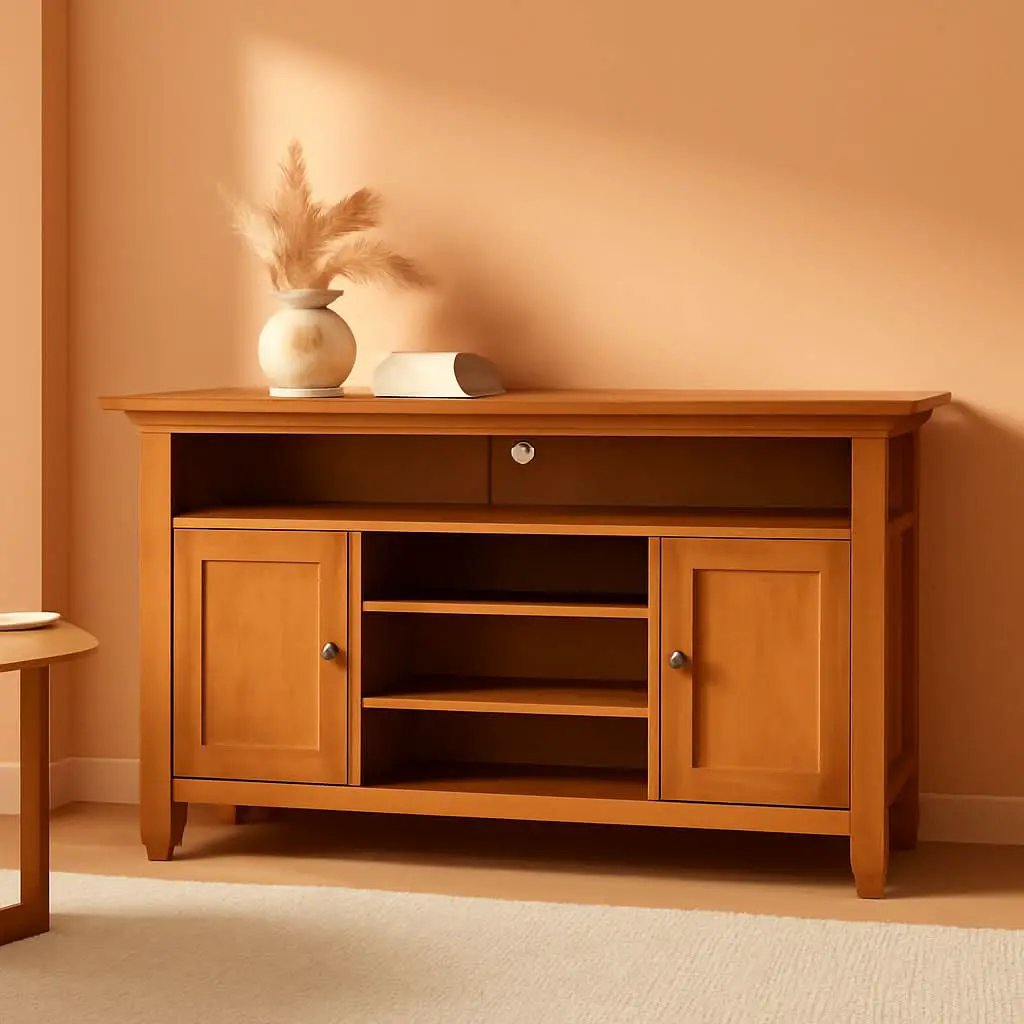 TV Media Stand 54 Inch Wide Golden Brown Cabinet Storage from PriceLows™