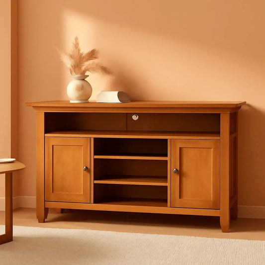 TV Media Stand 54 Inch Wide Golden Brown Cabinet Storage from PriceLows™