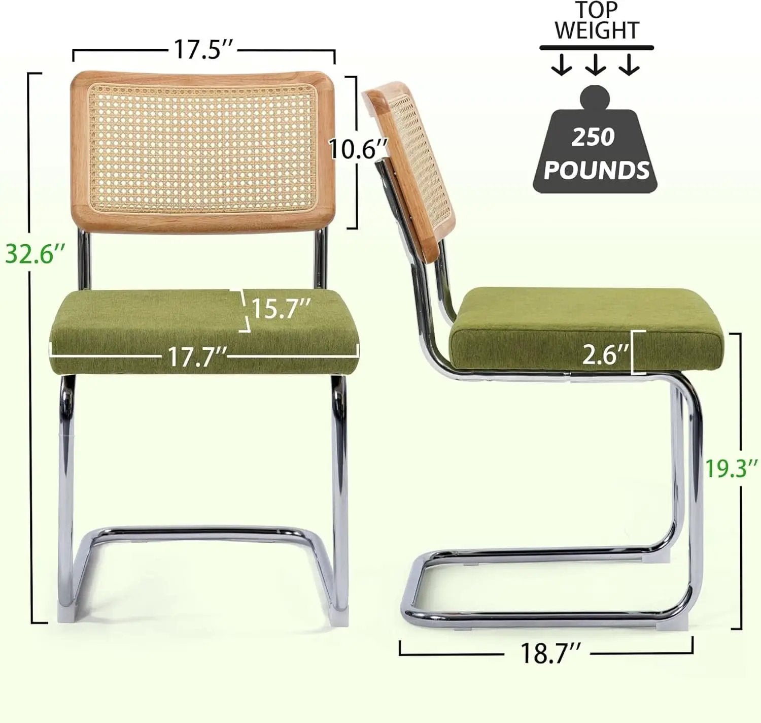 Green Handwoven Cane Dining Chairs Set Of 2 Chrome Base from PriceLows™
