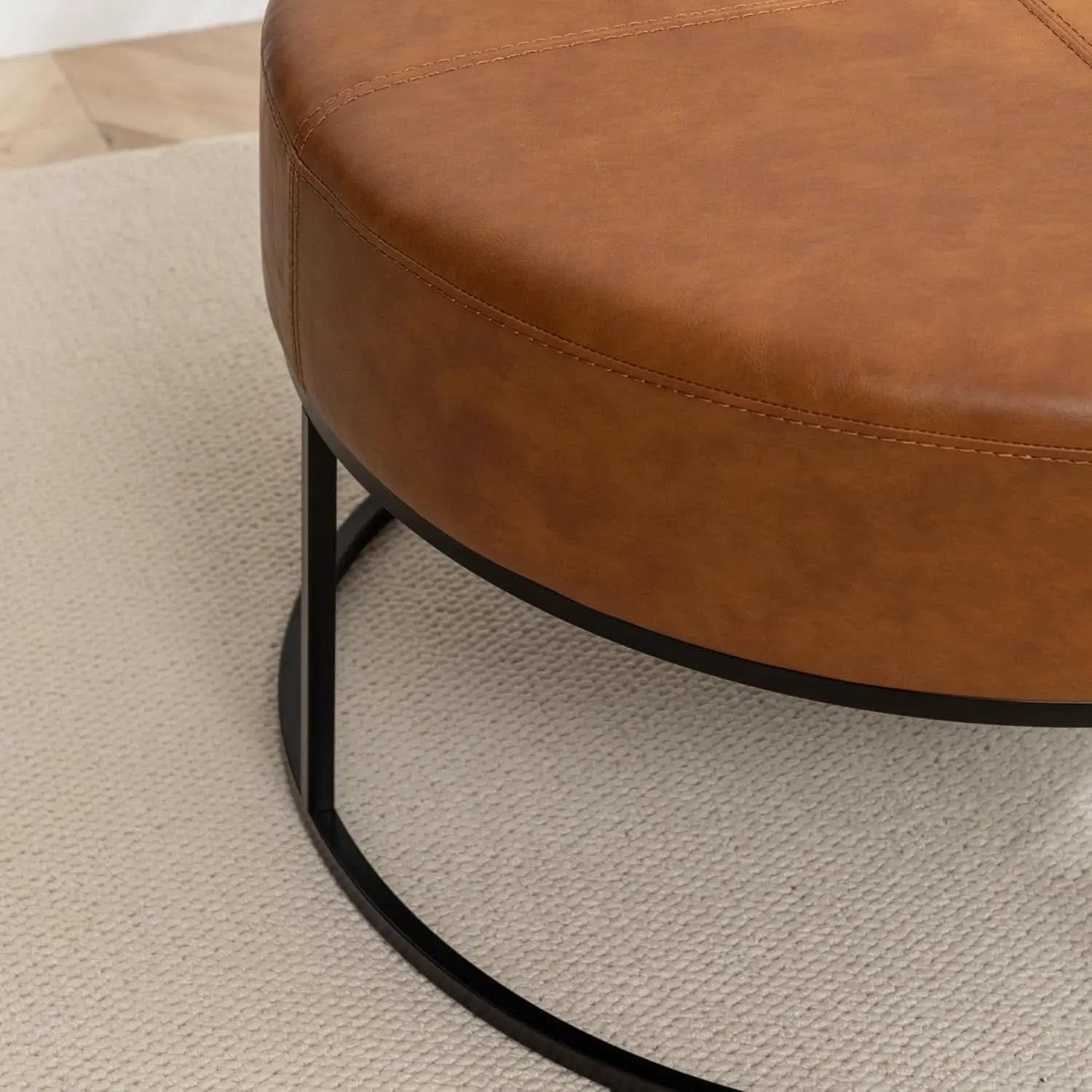 Round Leatherette Upholstered Coffee Table Midnight Brown from PriceLows™