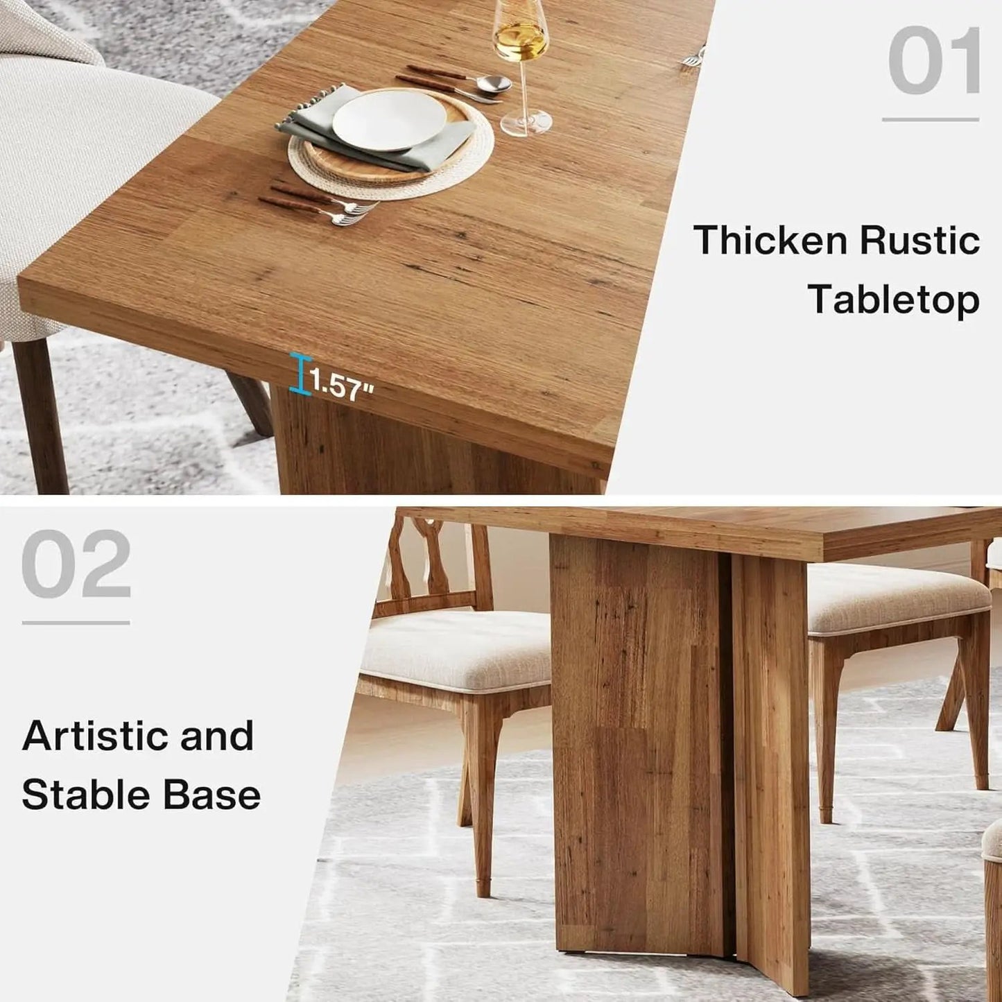 63 Inch Walnut Farmhouse Dining Table Seats Four To Six from PriceLows™