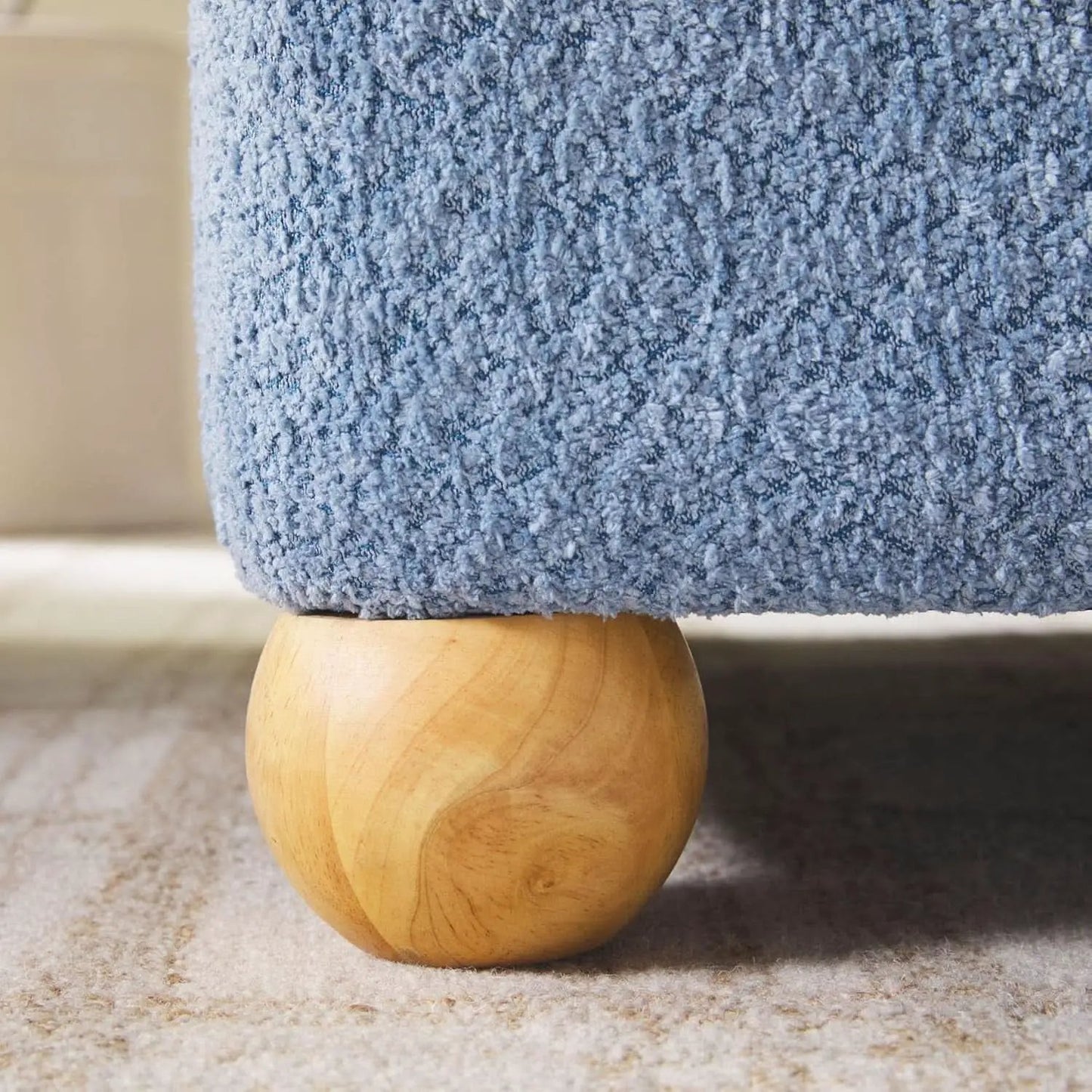 Oversized Large Soft Blue Boucle Fabric Storage Ottoman from PriceLows™