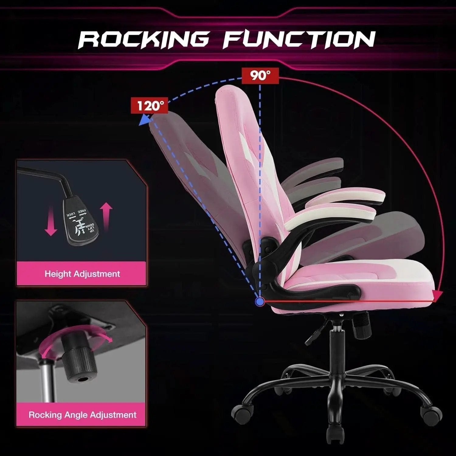 Pink Ergonomic Gaming Desk Chair With Adjustable Armrests from PriceLows™