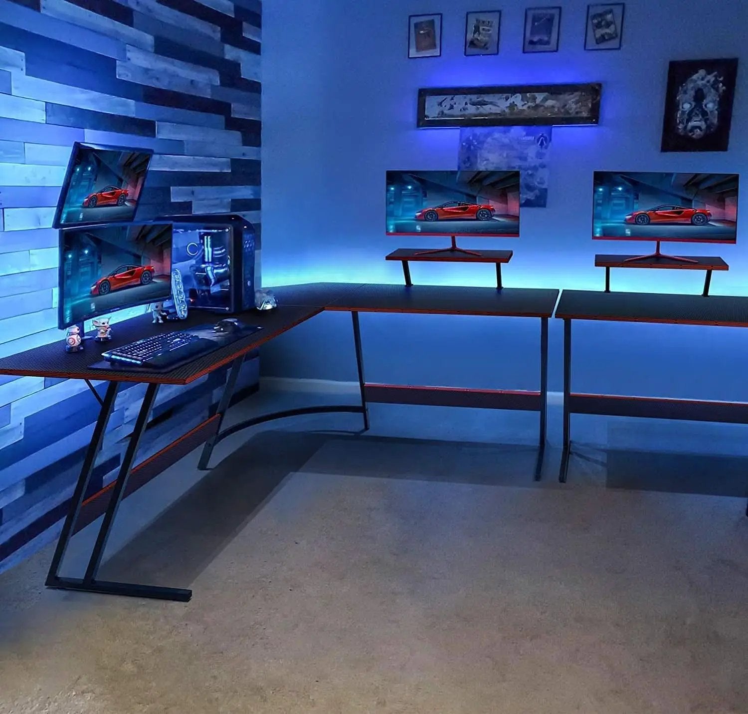 L Shaped Gaming Desk With Monitor Riser 51 Inch Corner Desk from PriceLows™