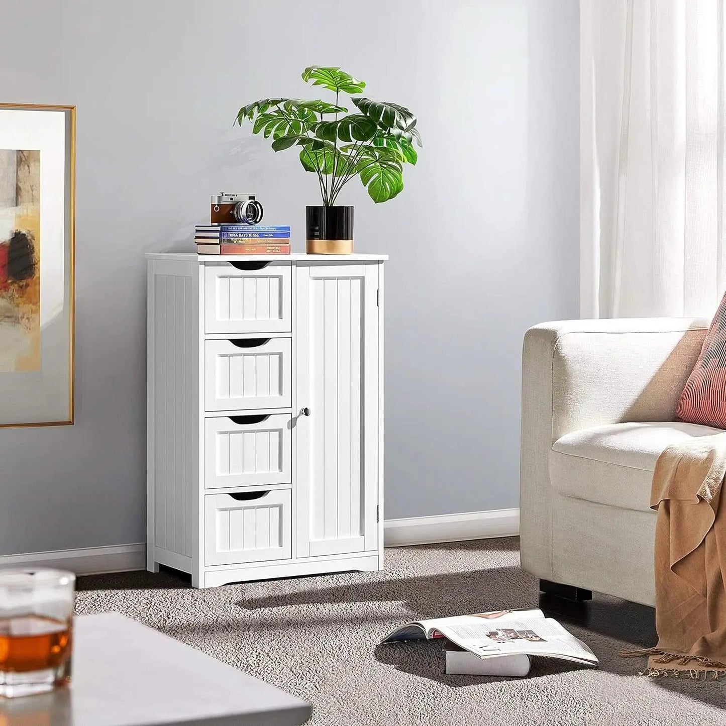 White Floor Cabinet With Four Drawers For Entryway Use from PriceLows™