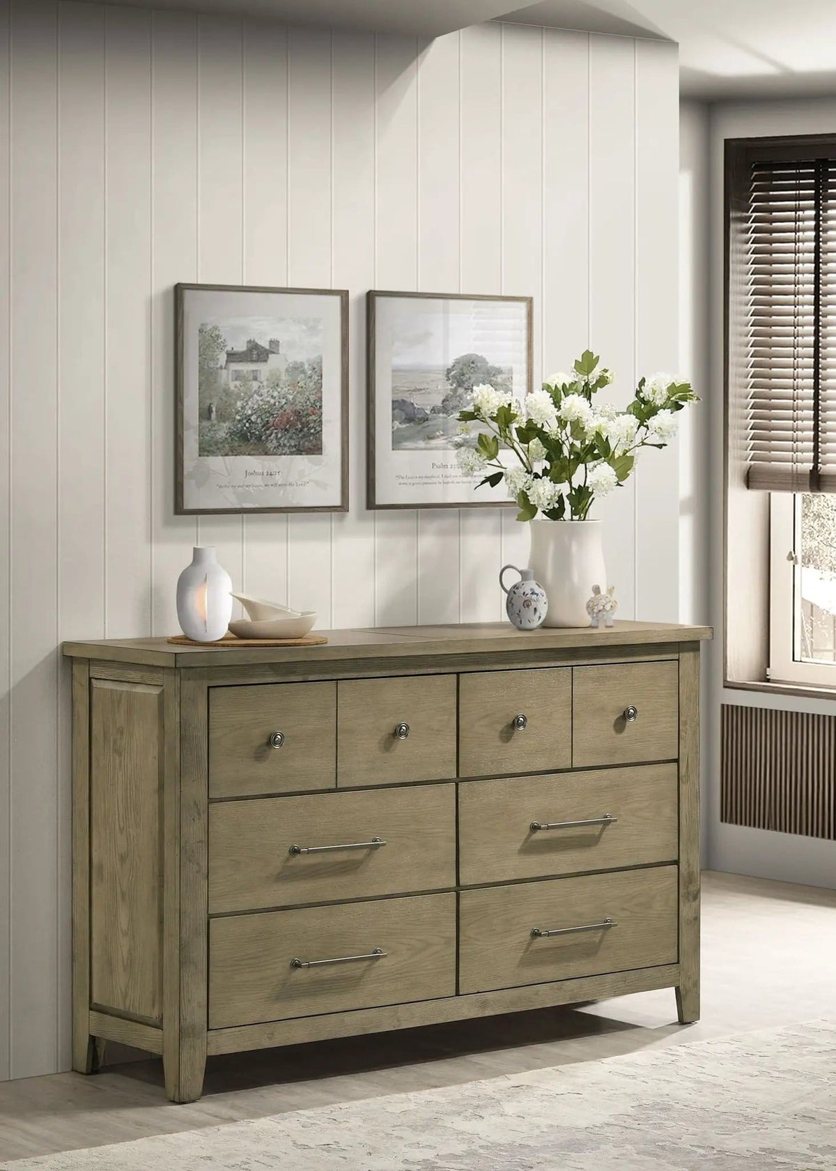 Hazlewood 6-drawer Bedroom Dresser Cabinet Vineyard | 61 x 17.25 x 37.75 in | Rubberwood & Engineered Wood | Oak