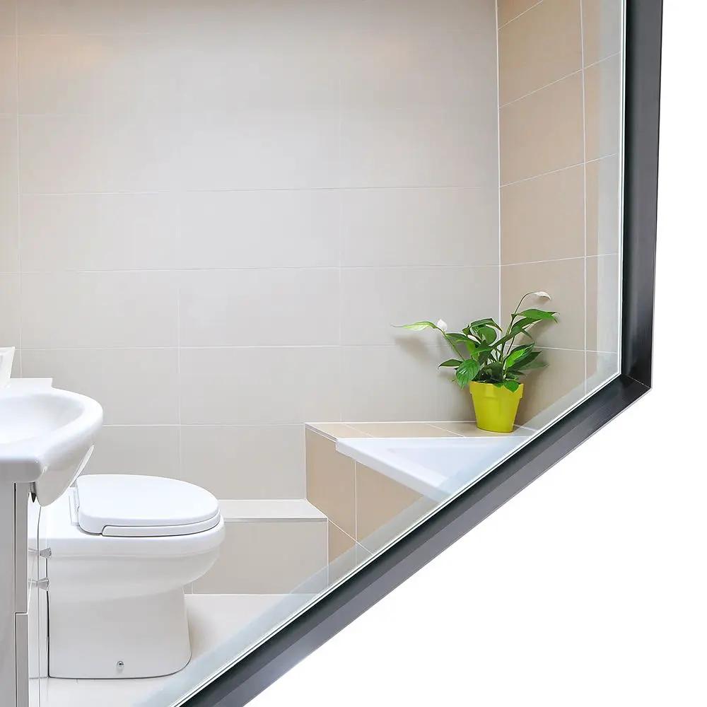 Rectangular Bathroom Mirror | Square Angle Metal Frame | Floating Glass Design | Beveled Edge