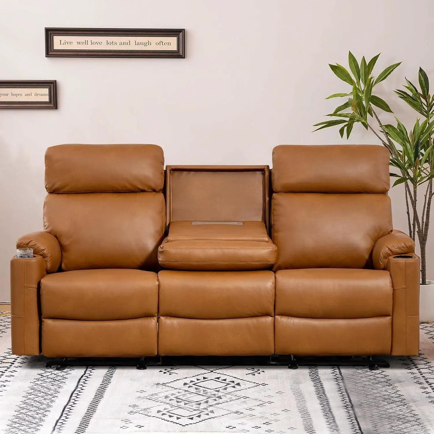 Power Three Seat Recliner Sofa With USB Ports Brown Finish from PriceLows™