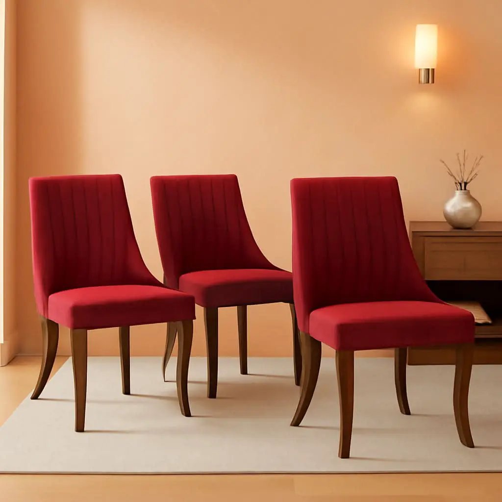 Velvet Dining Chairs Wine Red Channel Tufted Wood Legs from PriceLows™