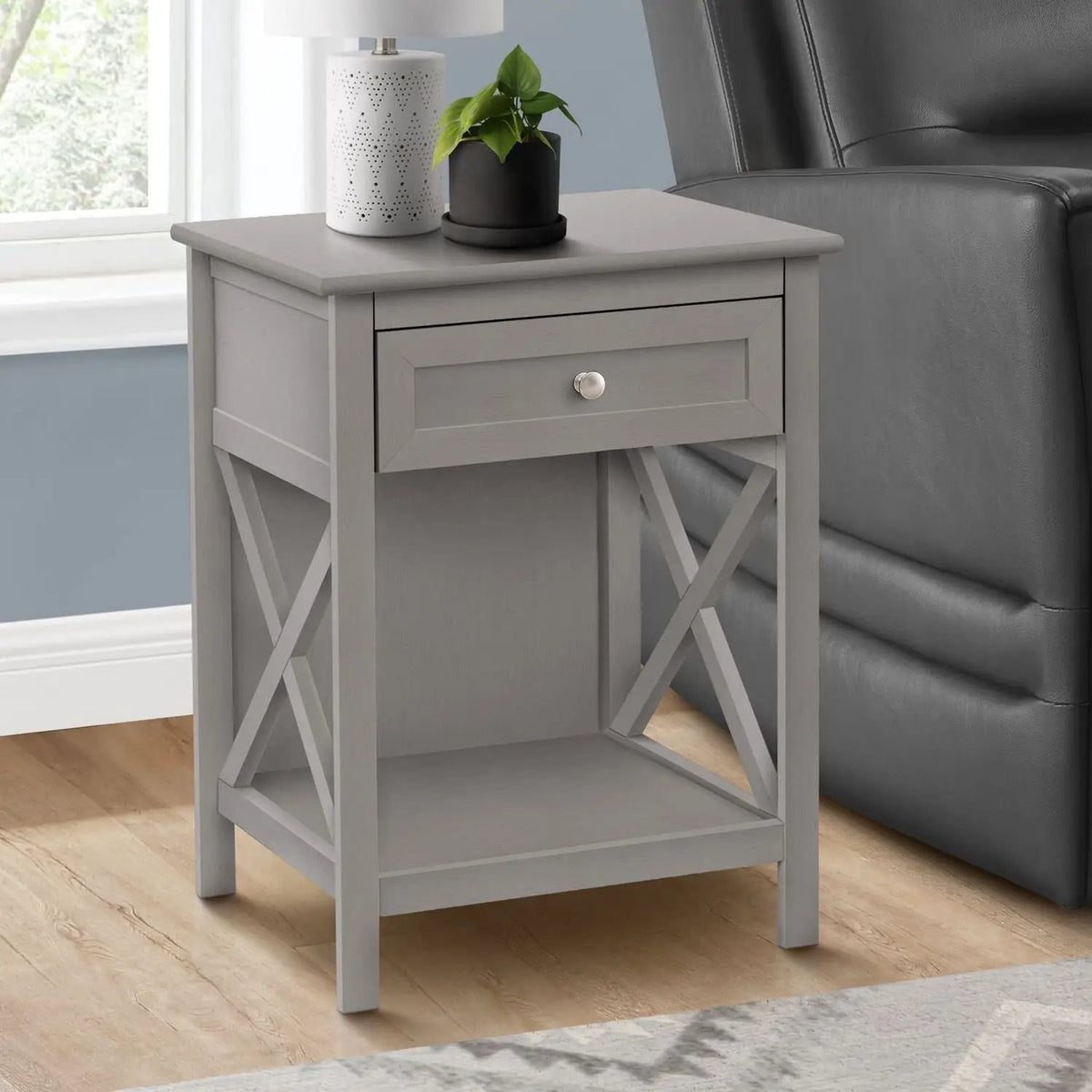 2-Tier Accent End Table | 25 Inch Height | Paneled Storage Drawer | Transitional Style