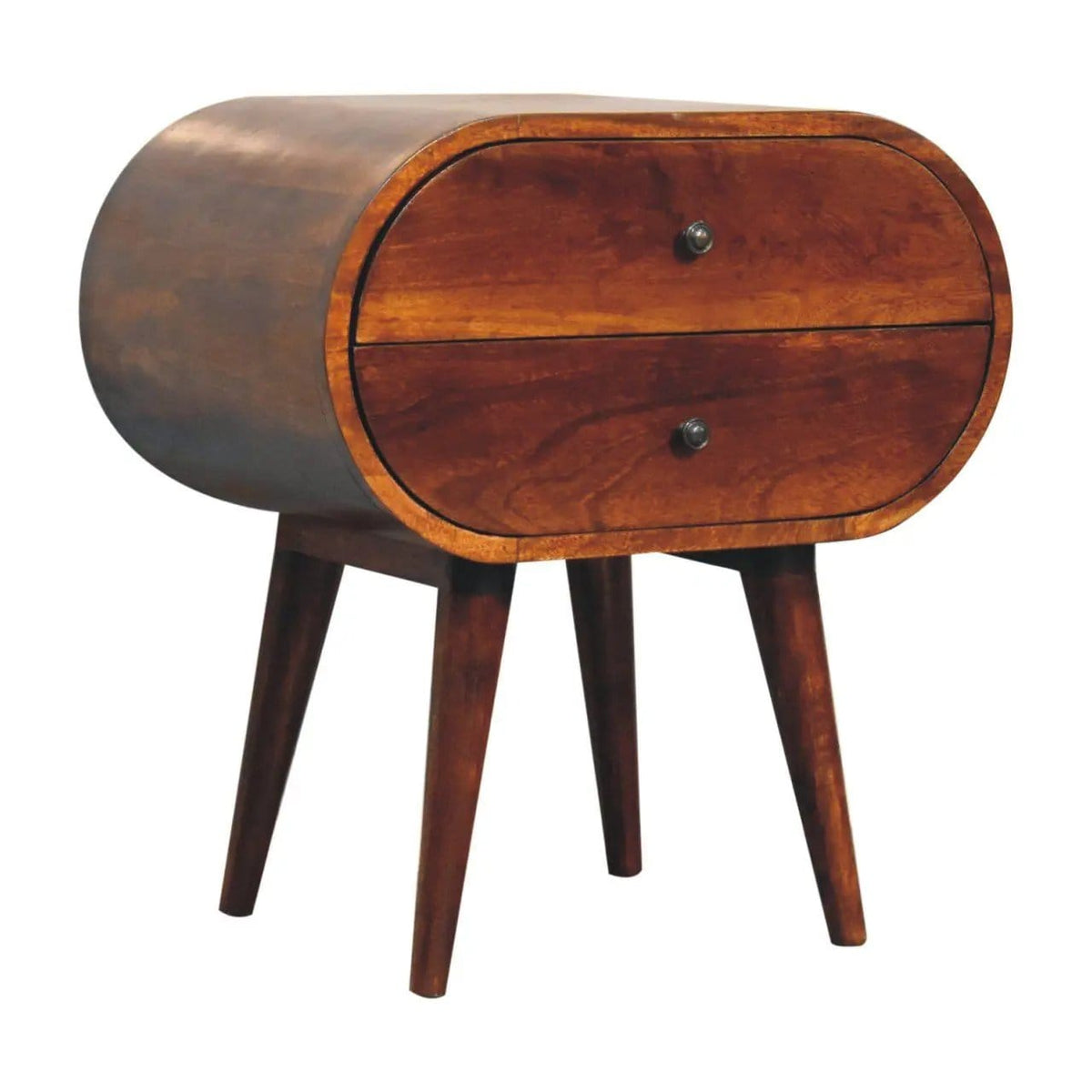 Large Chestnut Circular Bedside Accent Nightstand | 2 Pieces | Mango Wood | Bedroom