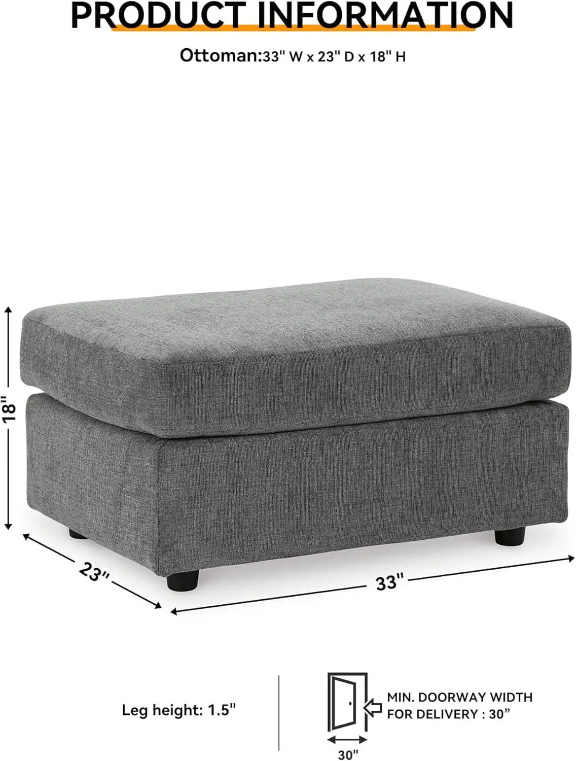 Stairatt Rectangular Gray Upholstered Ottoman Cushioned from PriceLows™
