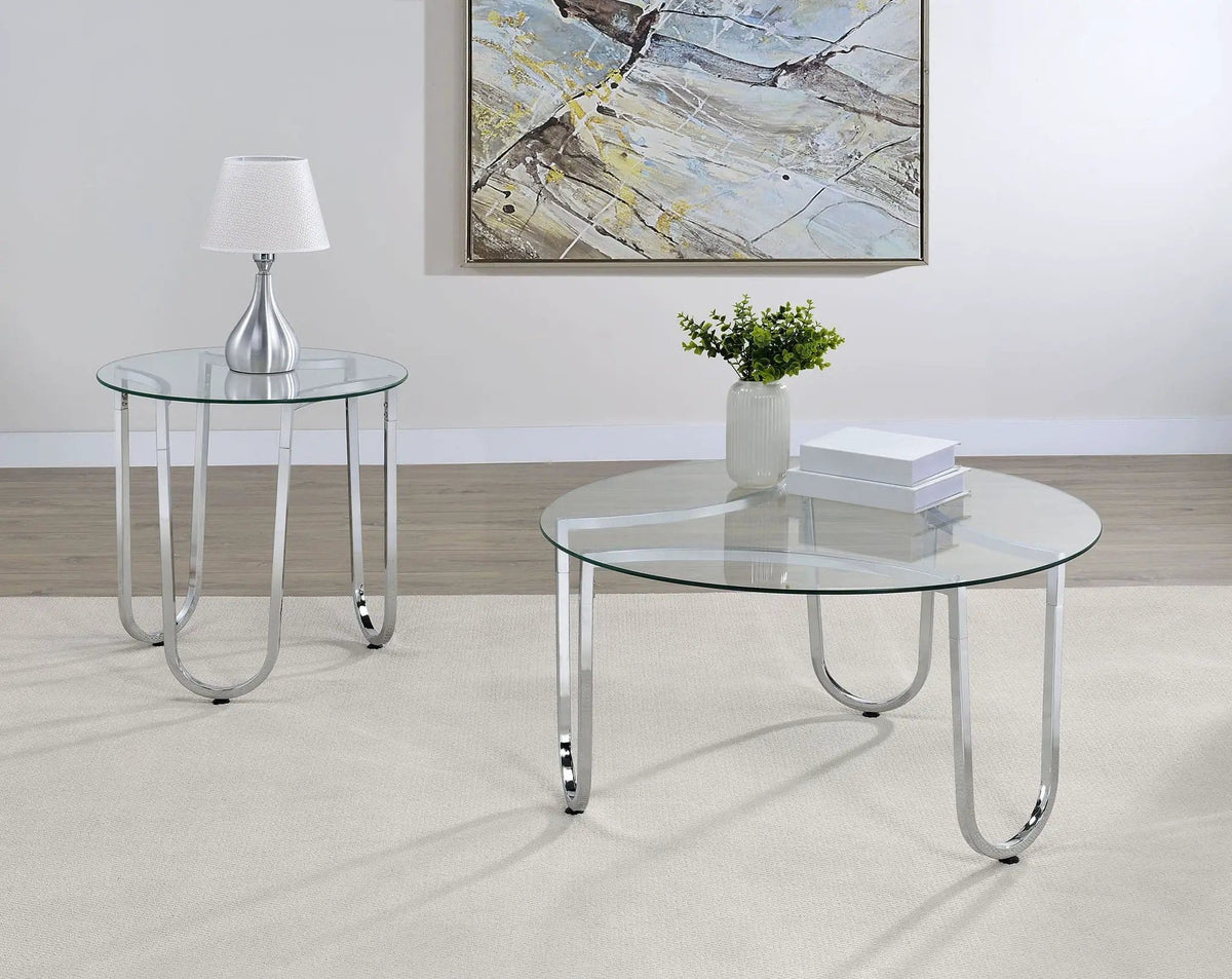 Beller 2-piece Round Tempered Glass Top Coffee Table Set Chrome | 2-Piece Set | Tempered Glass & Metal | Dining Room