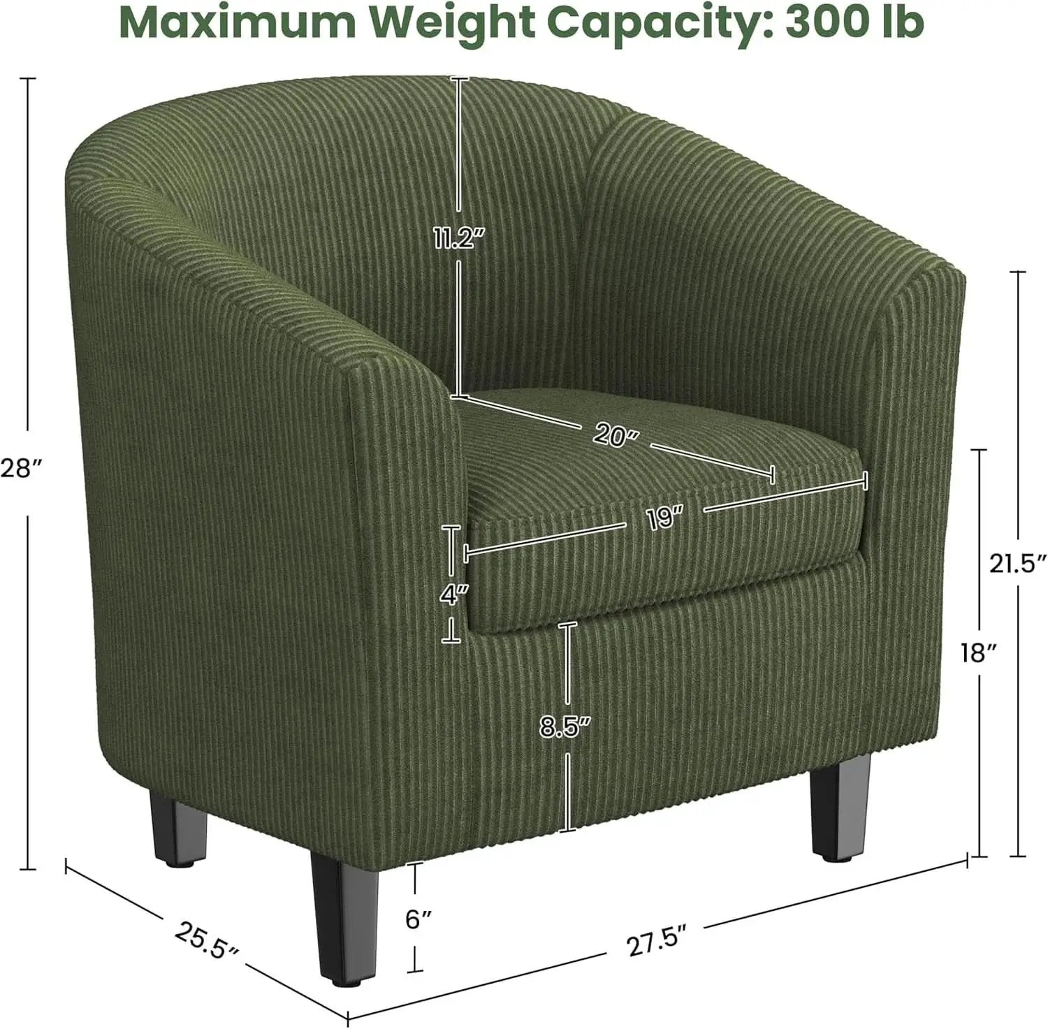 Corduroy Barrel Chairs Set of 2 Dark Green Upholstered from PriceLows™