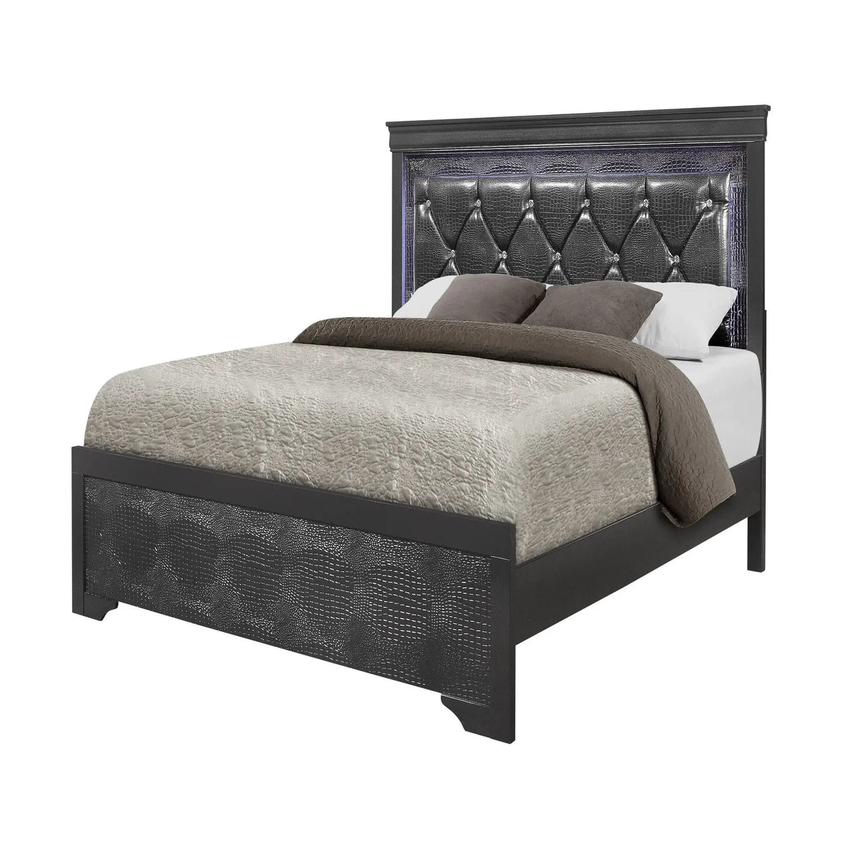 Shaker Bed With LED Lighting | Crystal Inspired Tufted Headboard | Padded Headboard | Ambient Lights