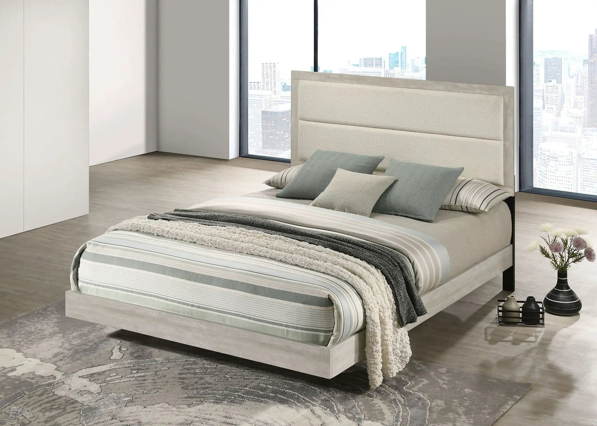Trenton 54-inch Wood Queen Panel Bed Rustic | 63.5 x 83.75 x 53.75 in | Rubberwood & Engineered Wood | Cream