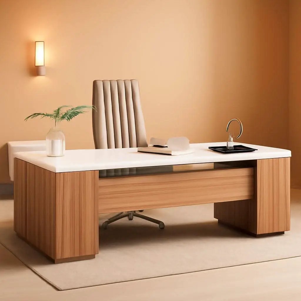 85 Point 8 Inch L-Shaped Executive Desk White Walnut Storage Cabinet from PriceLows™