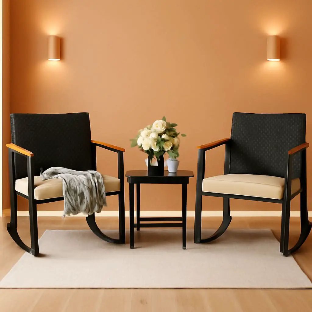 3 Piece Rocking Patio Bistro Set With Anti Scald Armrests Glass Table Cushions Outdoor Wicker Furniture from PriceLows™