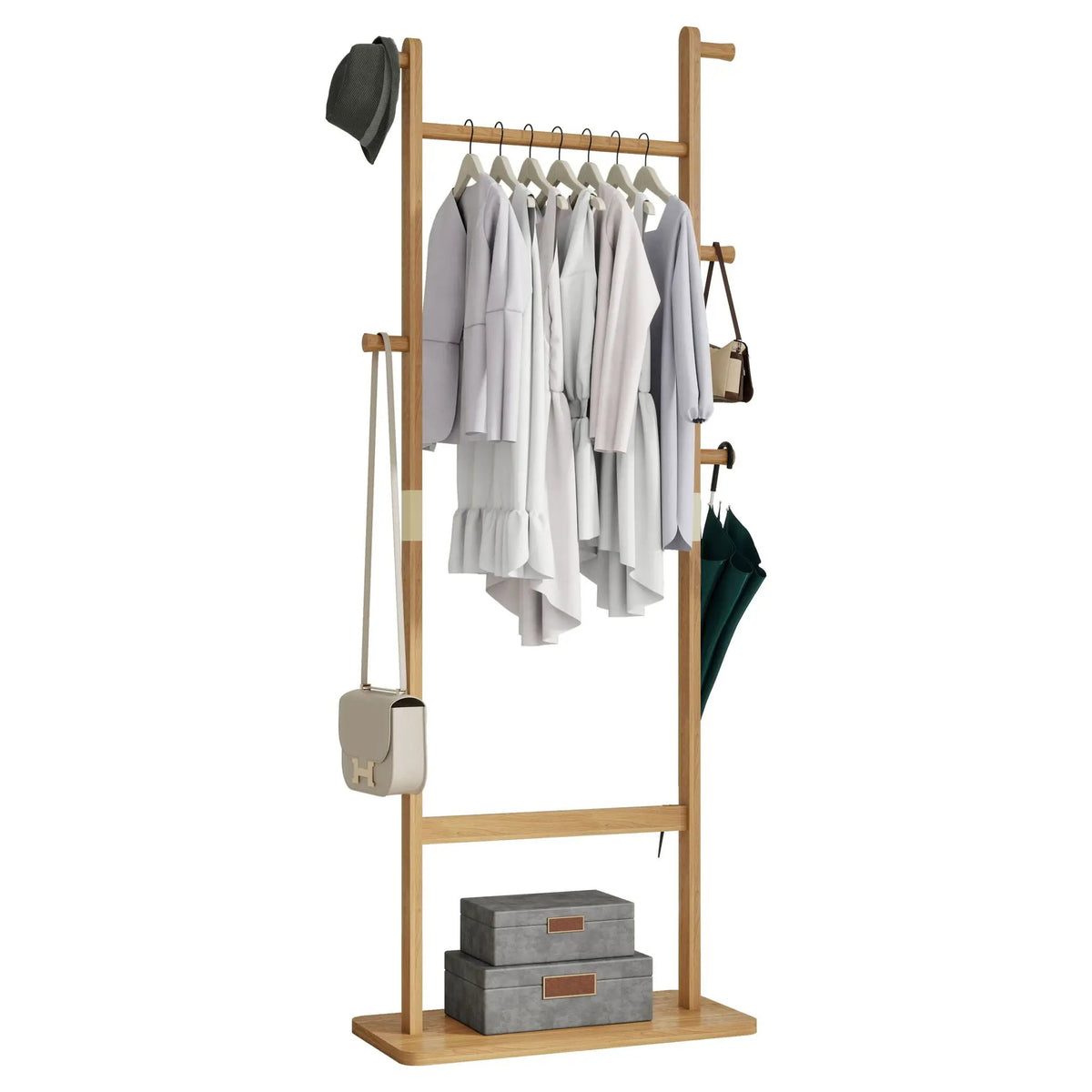 Solid Wood Hat Rack | Freestanding Coat Rack | Rubber Wood | 71 Inch Height