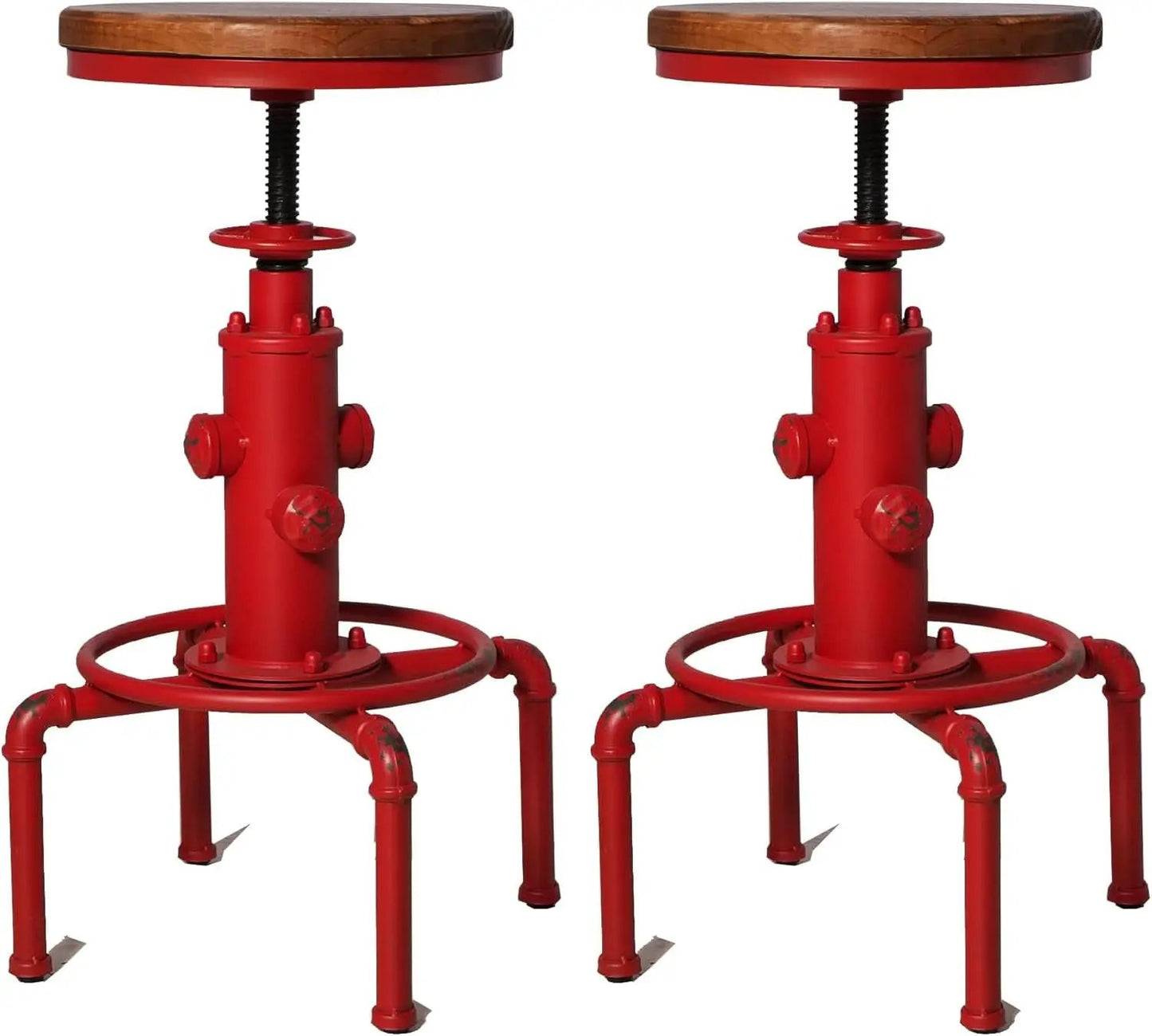 Antique Industrial Barstools Set With Adjustable Wooden Seats from PriceLows™
