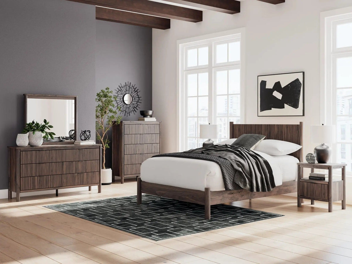 Pamytta One Drawer Night Stand Nightstands w/ Charging Station | 24.02 x 16.5 x 26.57 in | Walnut Wood & Linen | Brown
