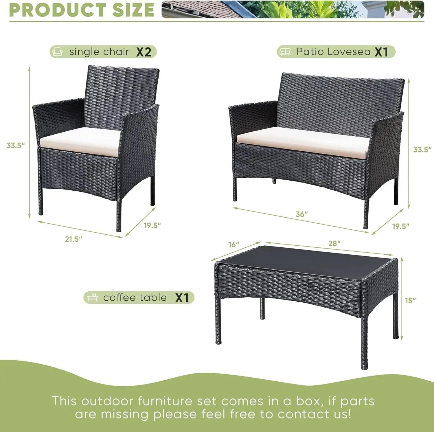 Patio Furniture Four Piece Conversation Set Black Beige from PriceLows™
