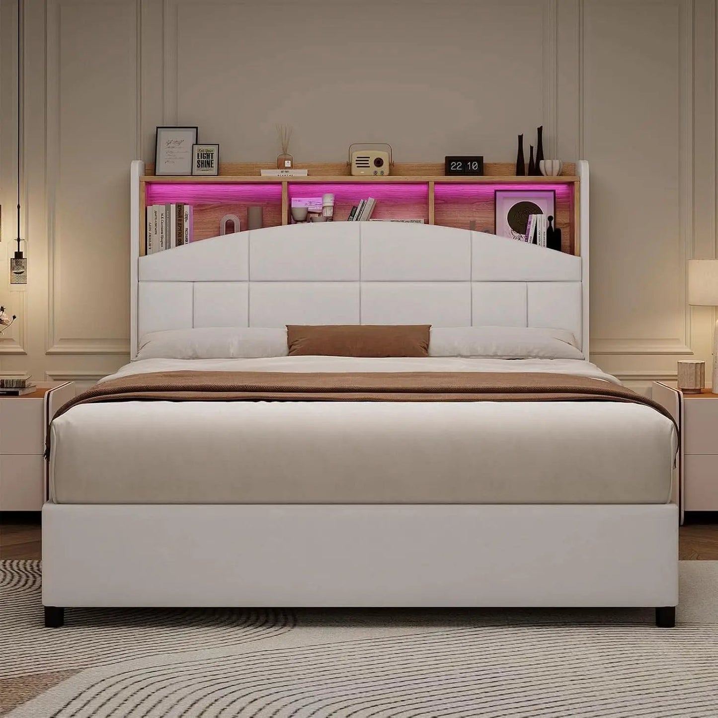 Queen Size Velvet Upholstered Bed Frame With Storage from PriceLows™