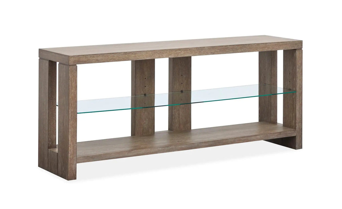 Conway Console Sofa Table | 16 x 64 x 27 in | Oak Veneer & Tempered Glass | Spiced Brown