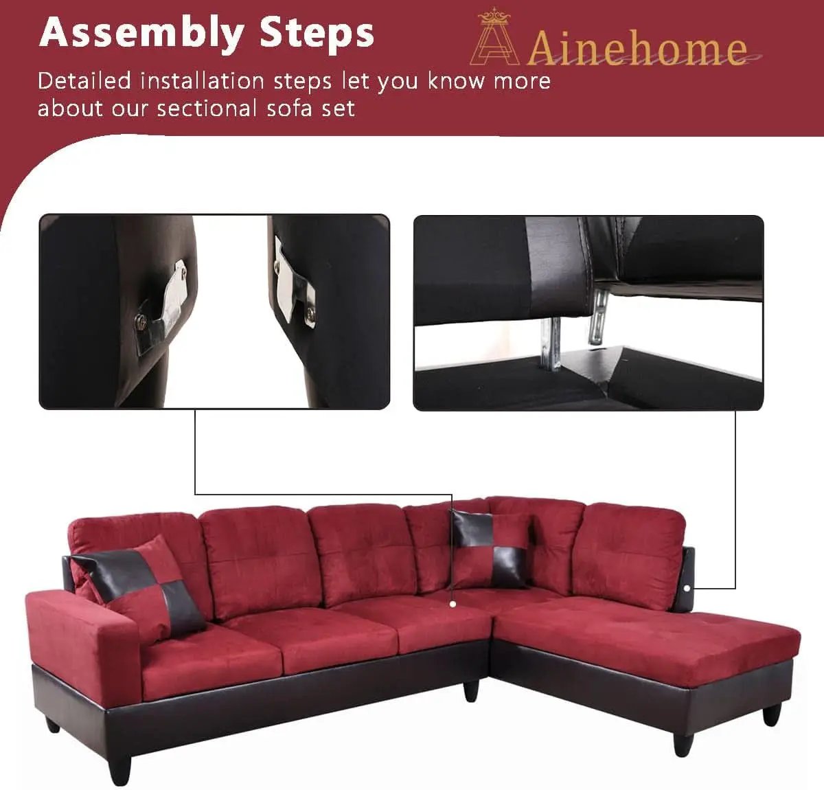 2 Piece Sectional Sofa Set L Shape Microfiber With Chaise Red Right Hand Facing Living Room from PriceLows™
