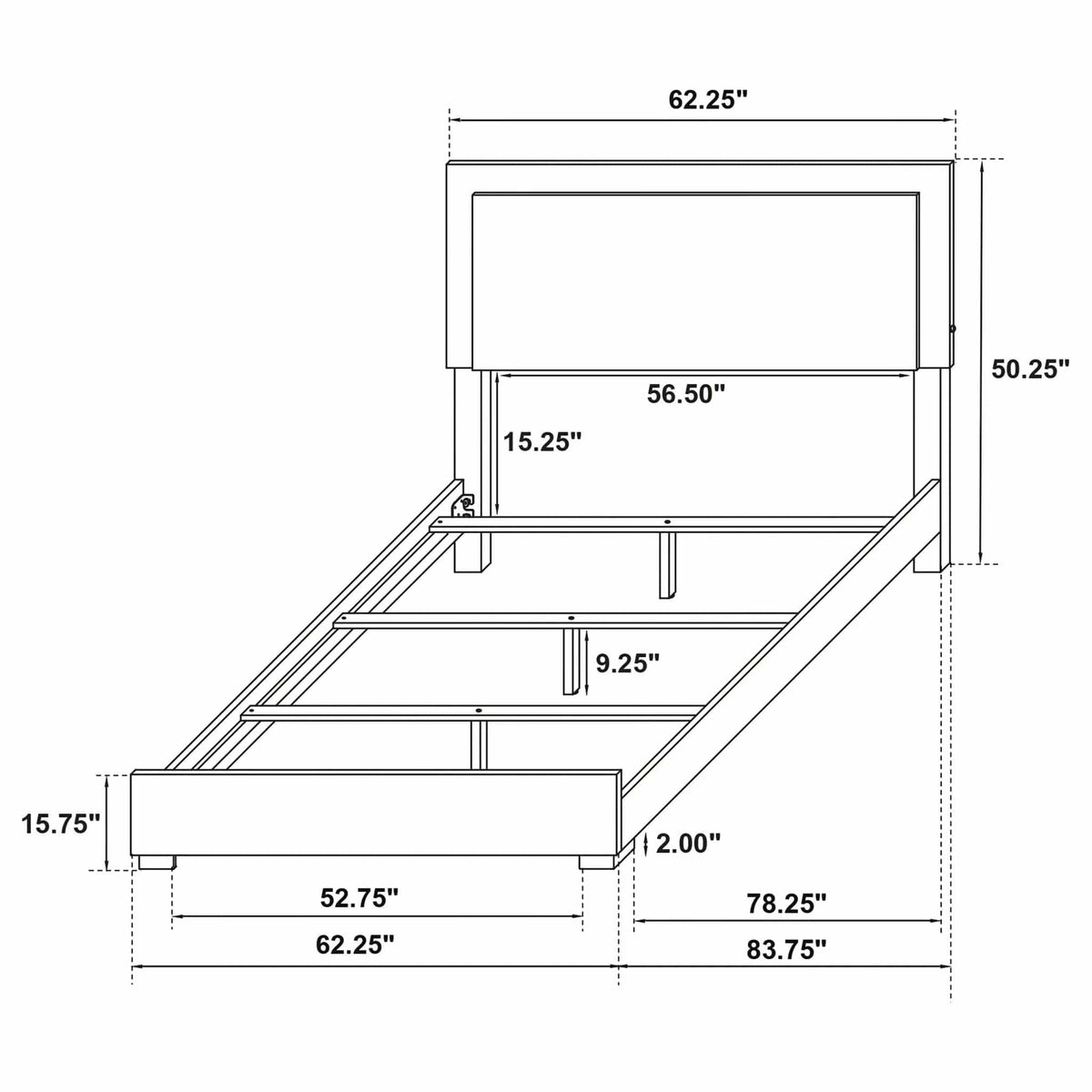 Marceline Wood Queen LED Panel Bed | 62.5 x 84.5 x 50.5 in | Engineered Wood & Metal | White