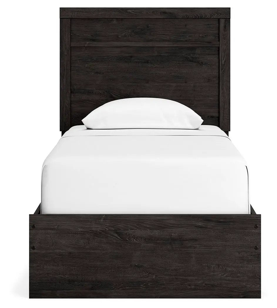 Belachime Panel Bed | Twin Size | Warm Oak Grain Finish | Modern Clean-Lined Style