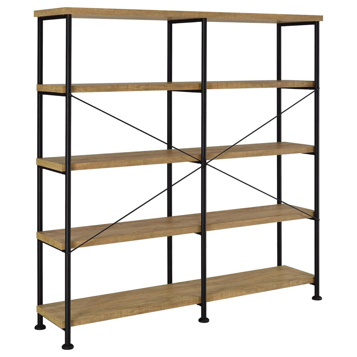 Analiese 63-inch 4-shelf Double Bookshelf Mango Standard Bookcase | 60 x 14.25 x 63 in | Engineered Wood & Metal | Home Office
