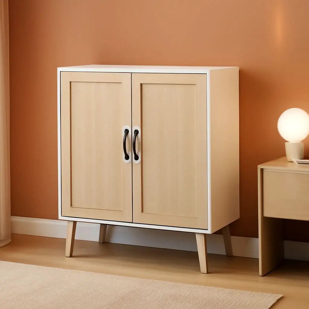 White Buffet Cabinet Sideboard With Rattan Doors Storage from PriceLows™
