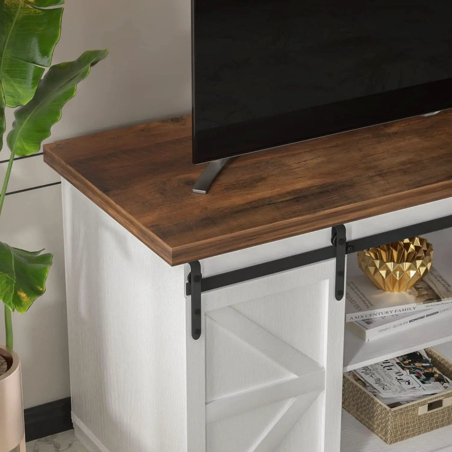 65 Inch Farmhouse TV Stand With Sliding Barn Doors from PriceLows™