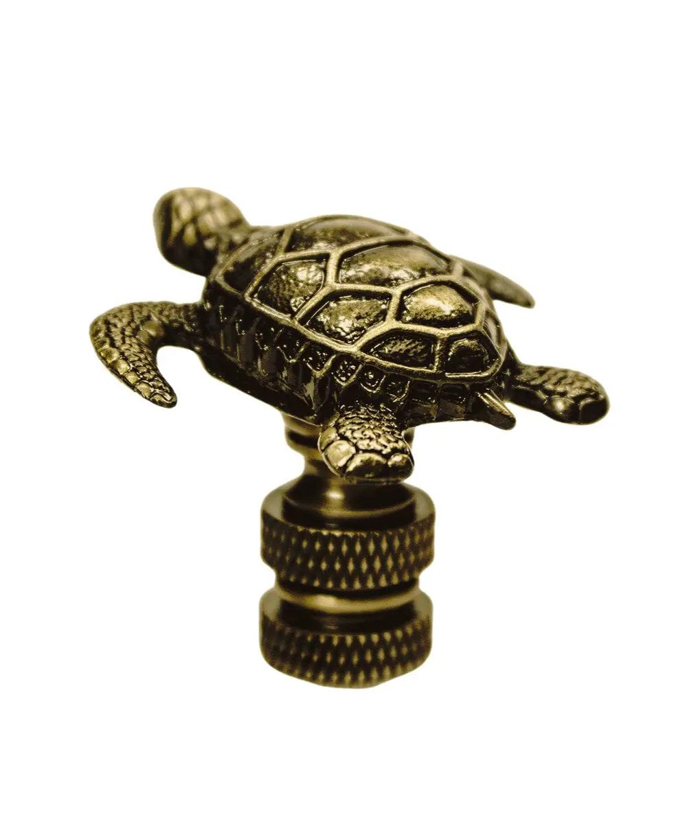 Lamp Finial | Sea Turtle Design | Antique Brass | 1.4 Inch Height