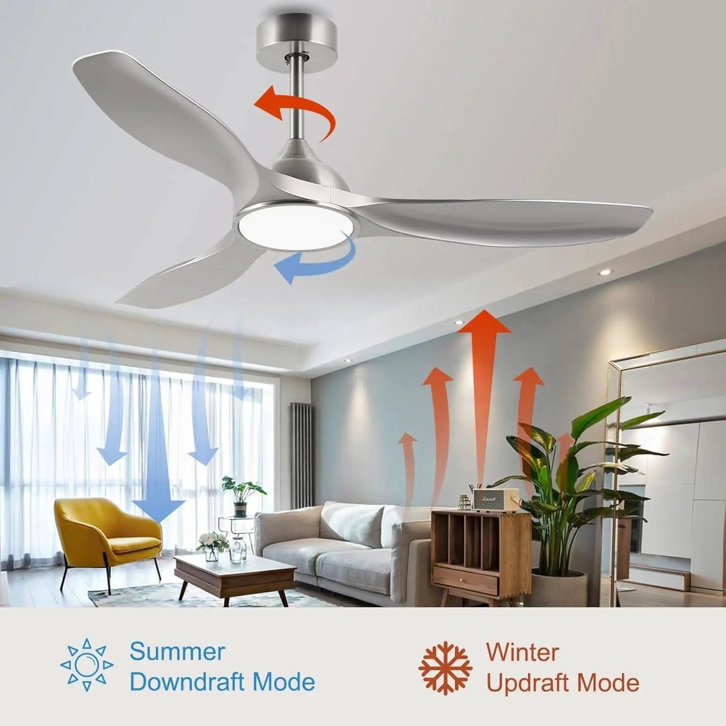 52 Inch Quiet DC Motor Ceiling Fan With LED Lights Remote Control from PriceLows™