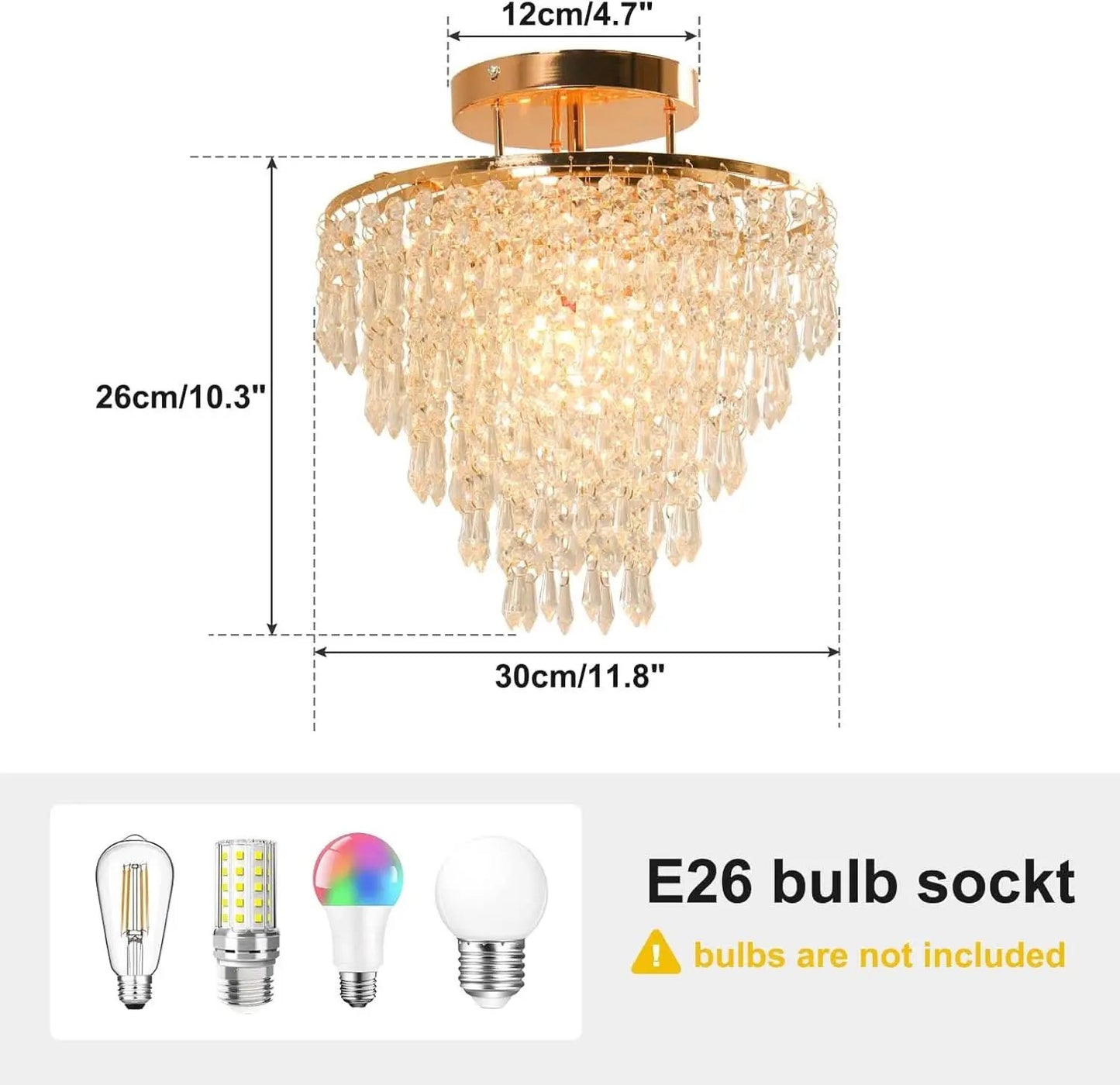 Gold Crystal Flush Mount Chandelier 30cm Ceiling Light from PriceLows™