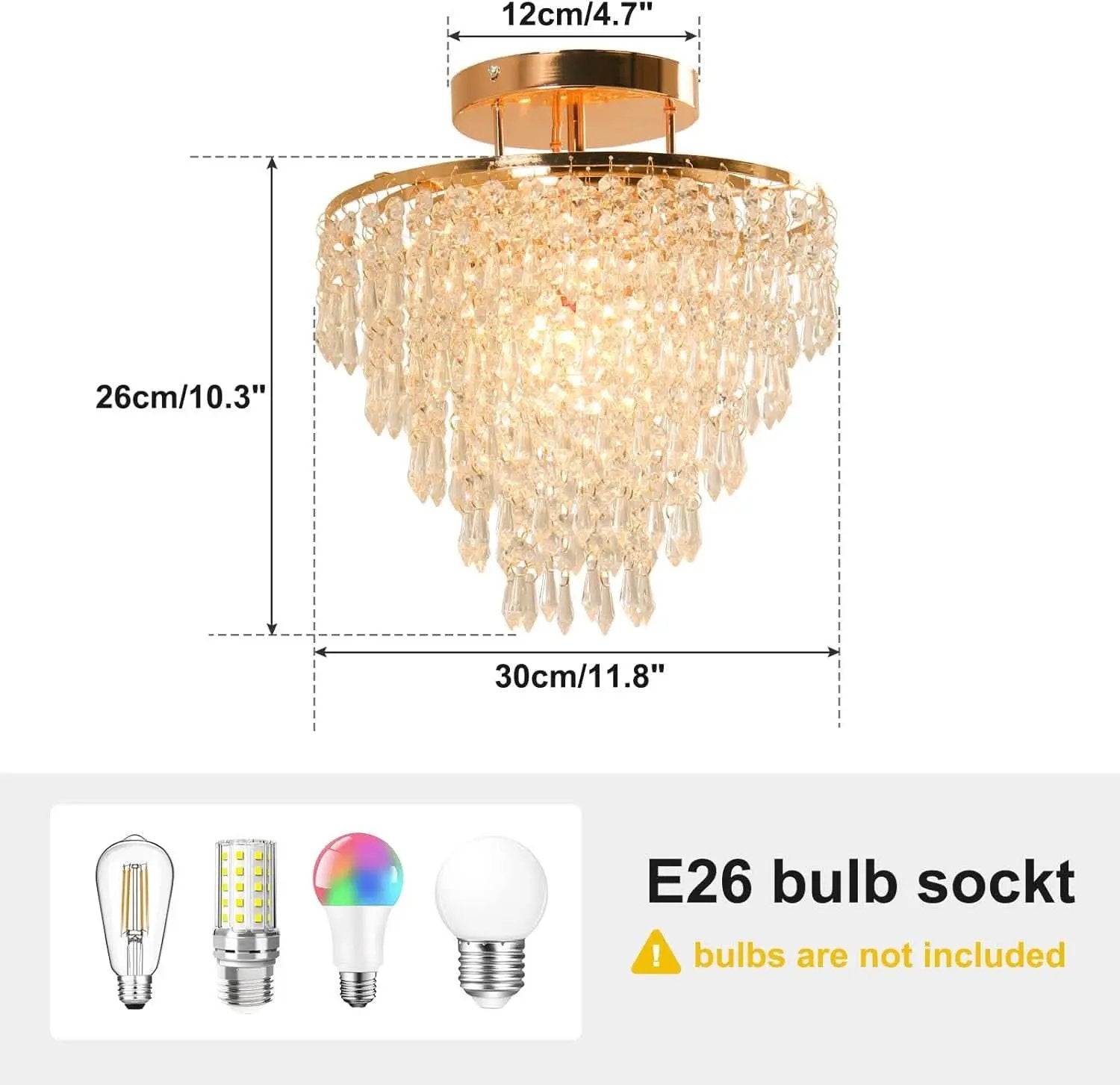 Gold Crystal Flush Mount Chandelier 30cm Ceiling Light from PriceLows™