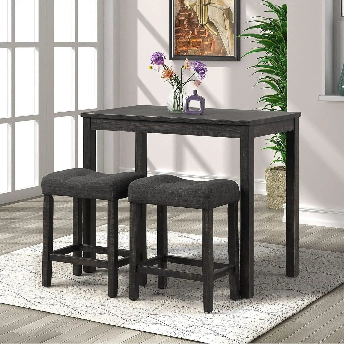 Sora Button Tufted Counter Height Saddle Stools Set of 2 Gray from PriceLows™
