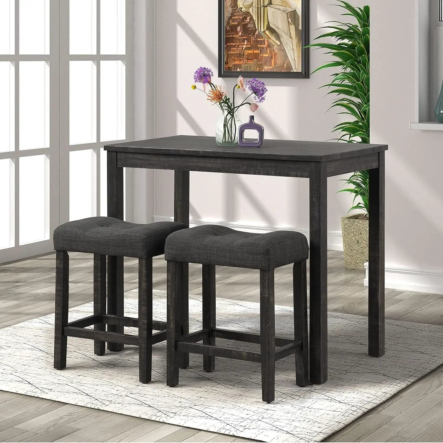 Sora Button Tufted Counter Height Saddle Stools Set of 2 Gray from PriceLows™