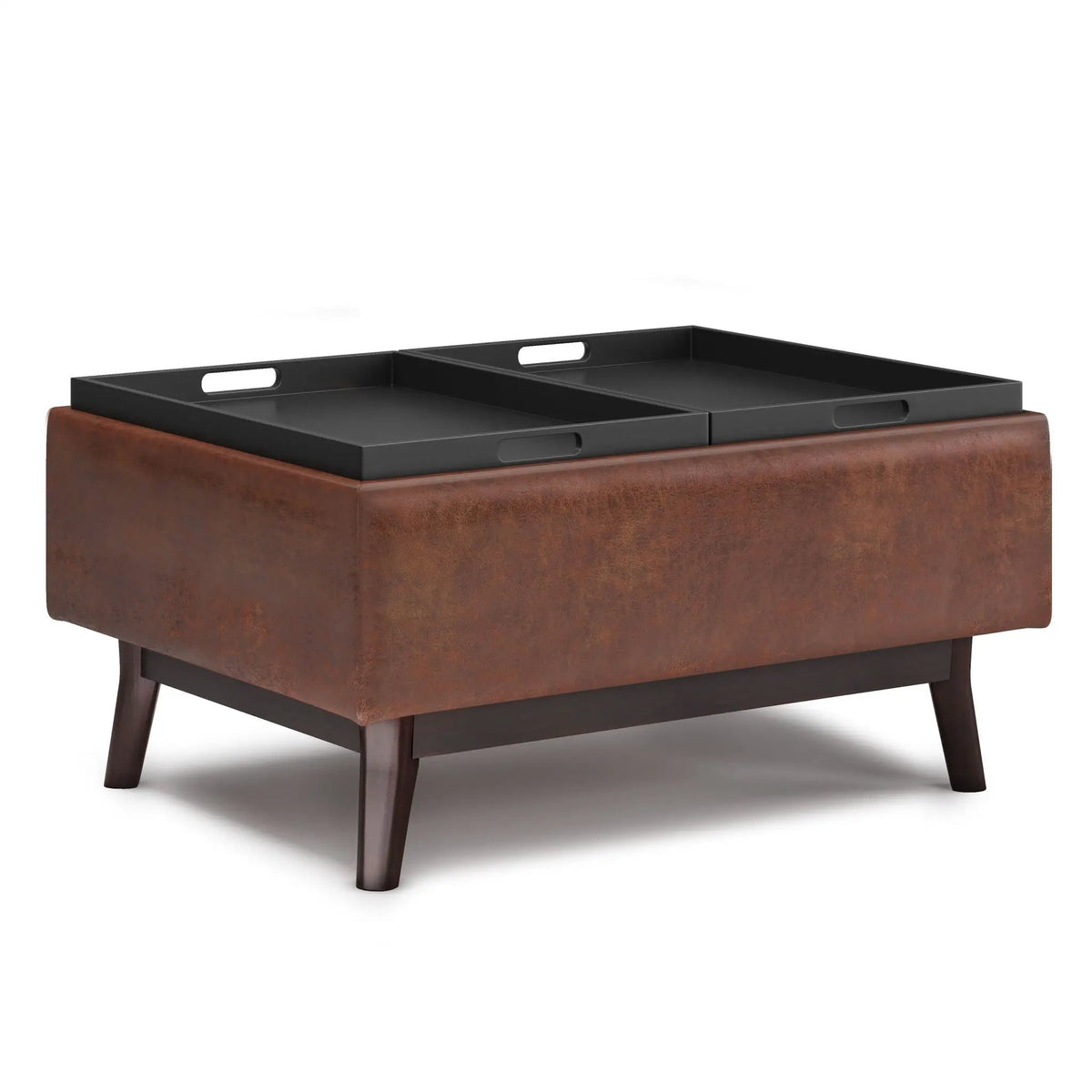 Owen Tray Top Coffee Table Ottoman | Upholstered Storage | Two Flip Over Serving Trays | Small Size