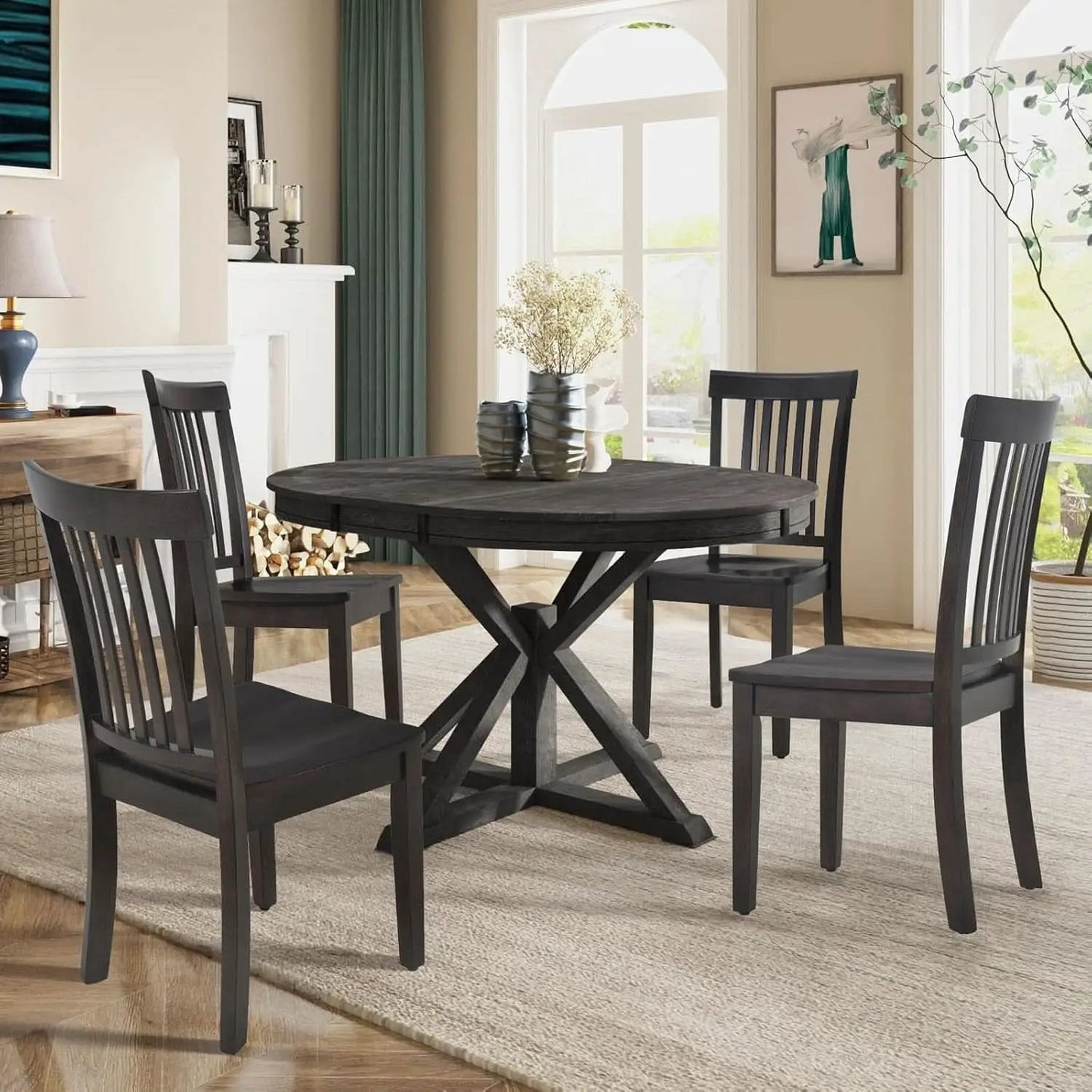 Wooden Windsor Dining Chairs Set Of 6 Dark Brown With Spindle Back from PriceLows™