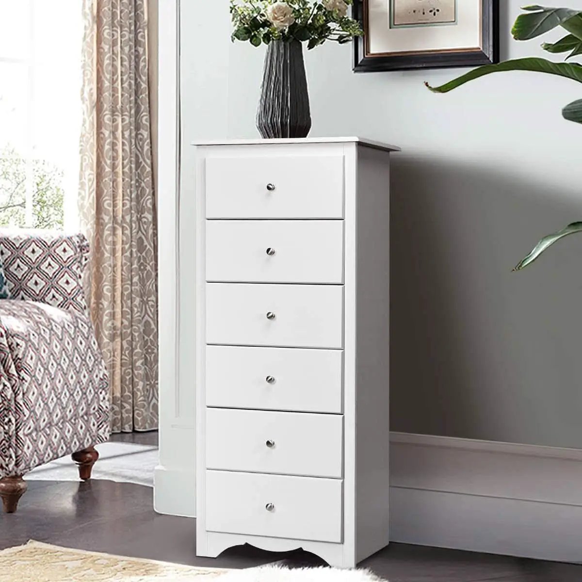 White Wooden 6 Drawer Dresser Chest For Bedroom Storage from PriceLows™