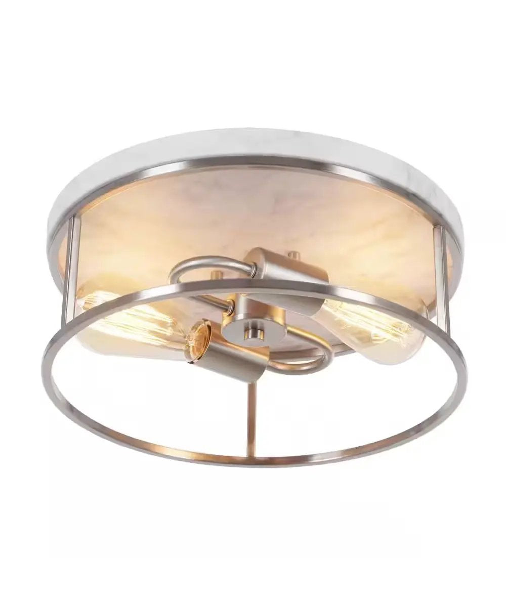 Flush Mount Ceiling Light | 2-Light | 13 Inch Wide | Brushed Nickel White Marble