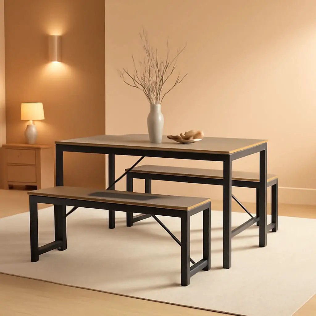 Dining Table Set For 4 With 2 Benches Gray Finish Modern from PriceLows™