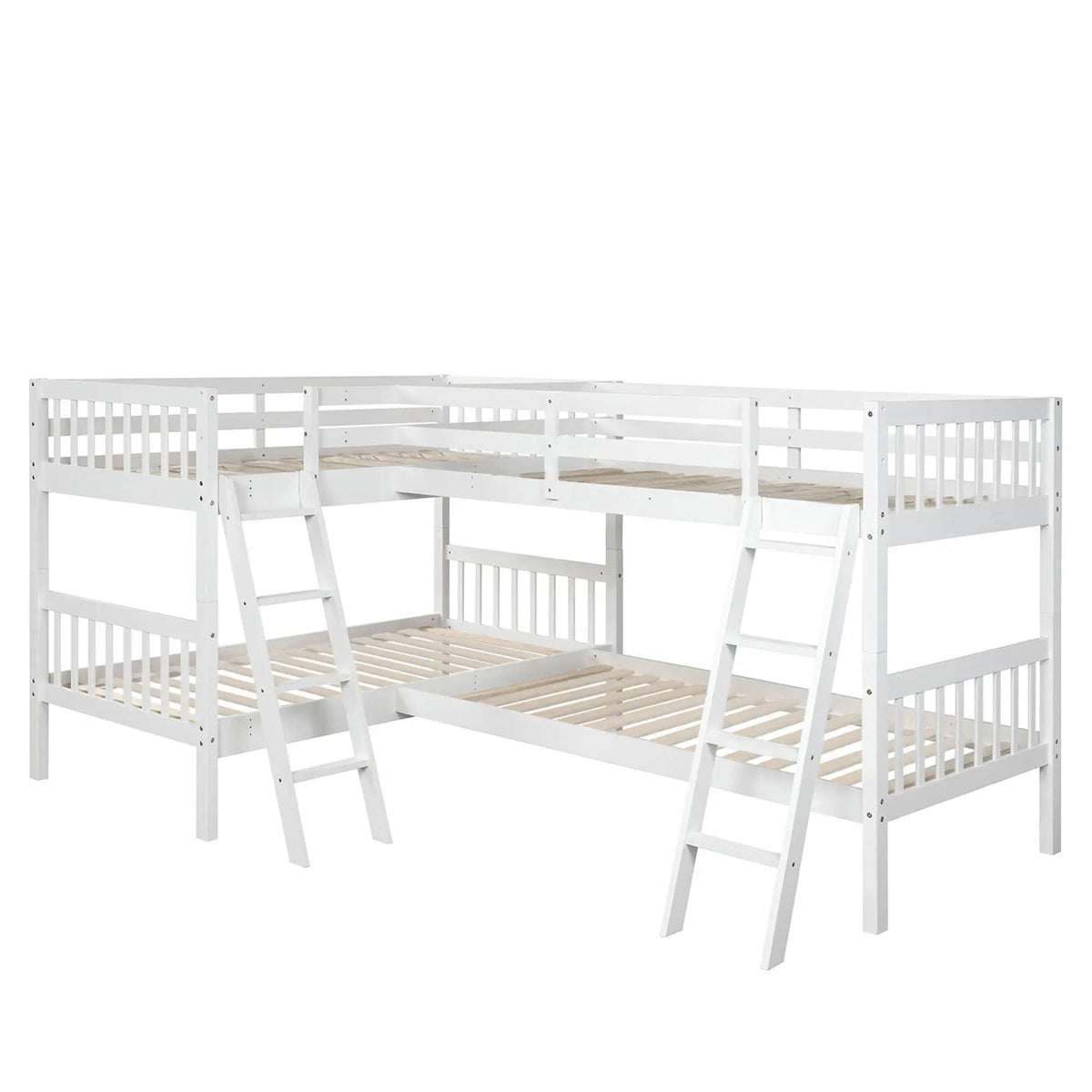 L Shaped Bunk Bed With Ladder | 2 Pieces | Pine Wood | Bedroom